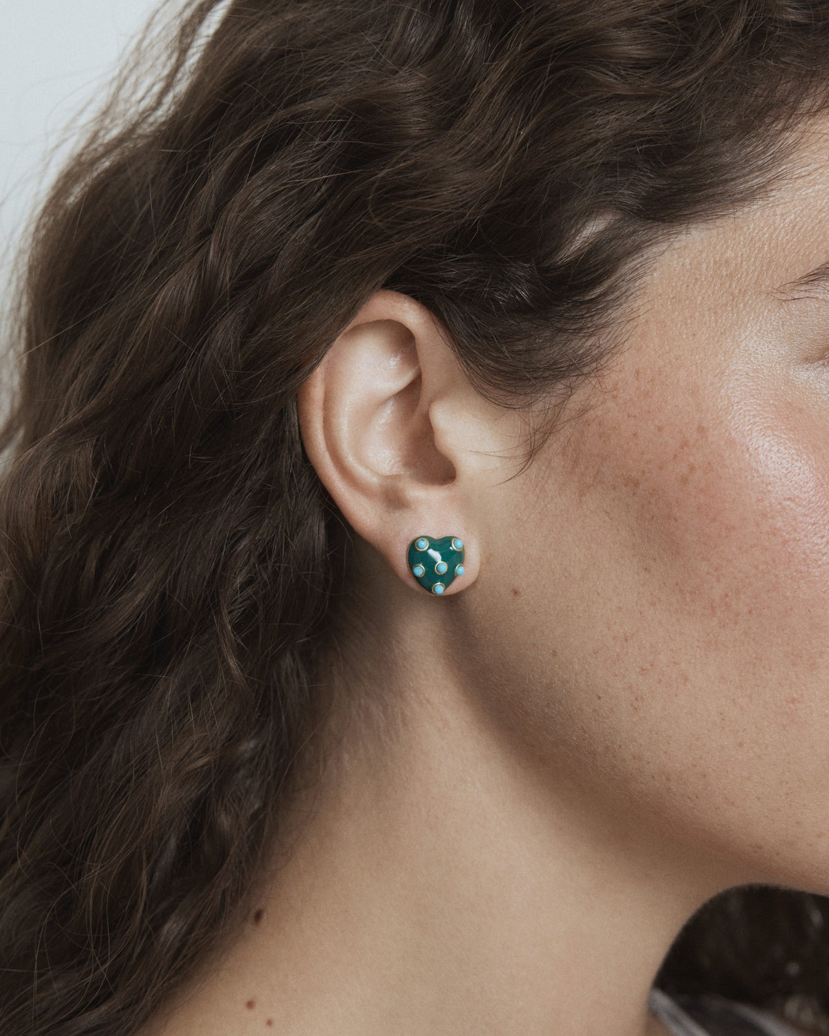 Polka Heart Stud Earrings - Green